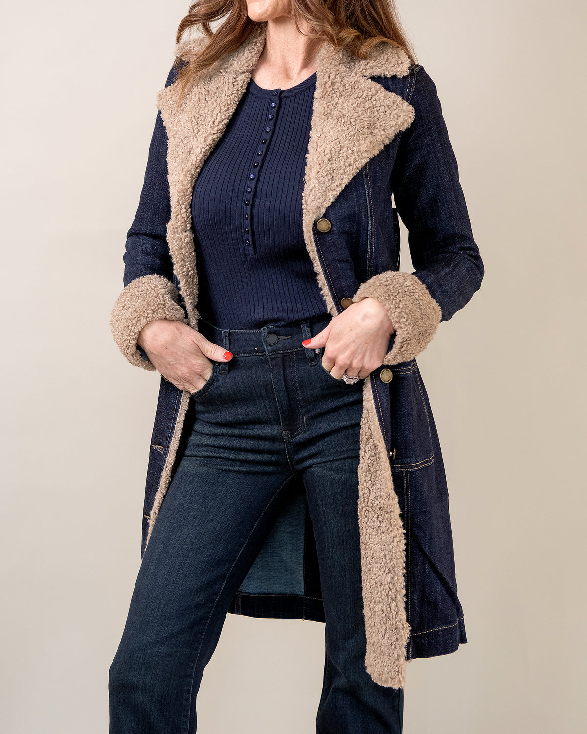 Sherpa Trimmed Denim Coat