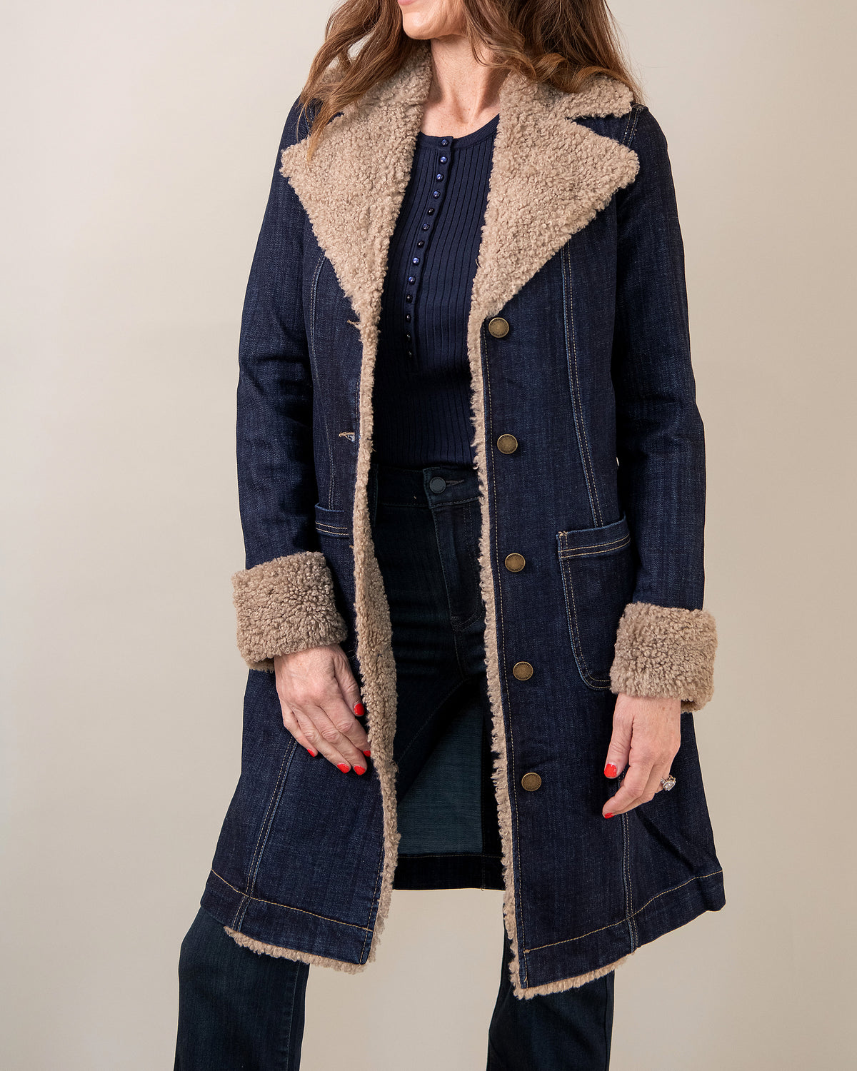 Sherpa Trimmed Denim Coat